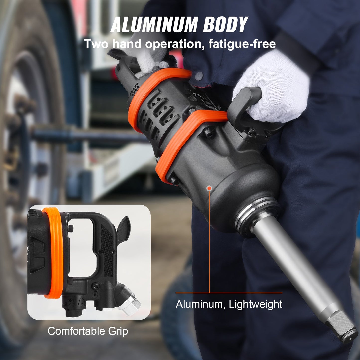 1 Inch Air Impact Wrench with 5175 ft-lbs Torque and 8 Inch Extended Anvil