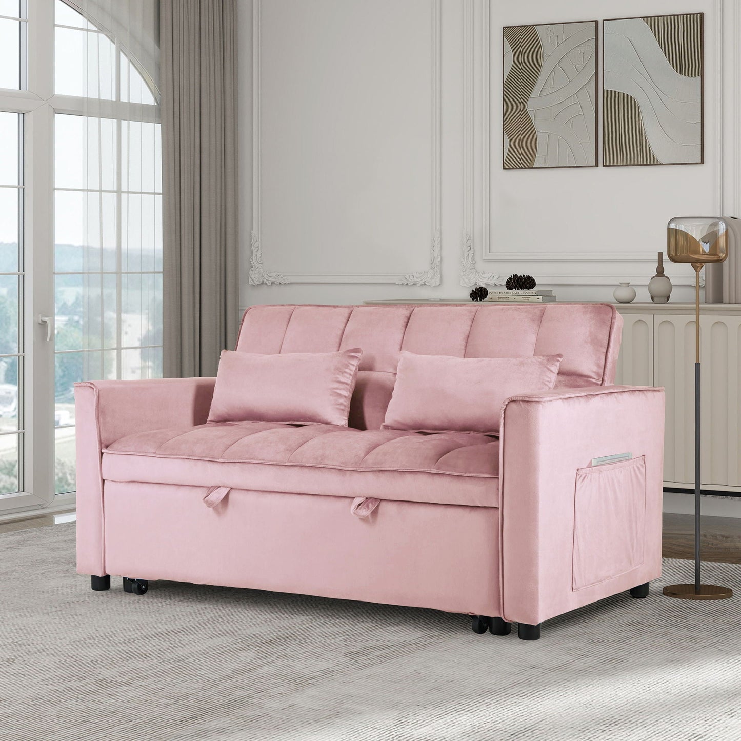 3 In 1 Pull Out Couch Convertible Sofa Bed With Reclining Backrest