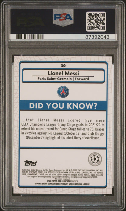 Graded 2021 Topps Merlin Chrome UCL Lionel Messi #30 UEFA Champions League Soccer Card PSA 10 Gem Mint