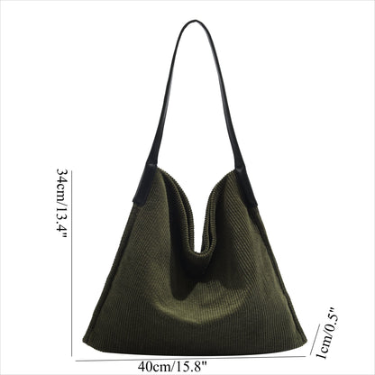 Corduroy large capacity hobo bag, tote bag women, casual commuting shoulder bag large,