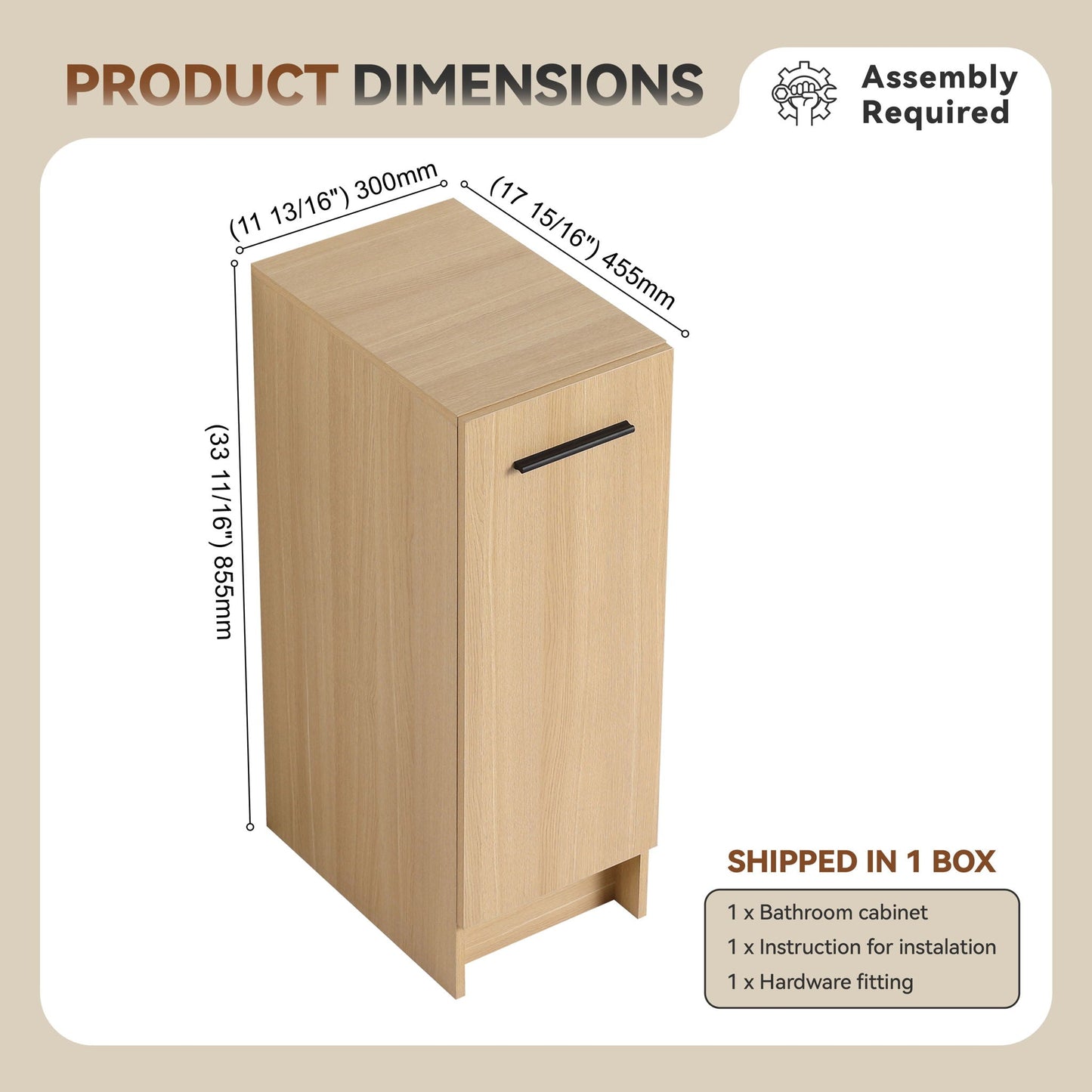 Slim Freestanding Bathroom Storage Cabinet - Light Oak