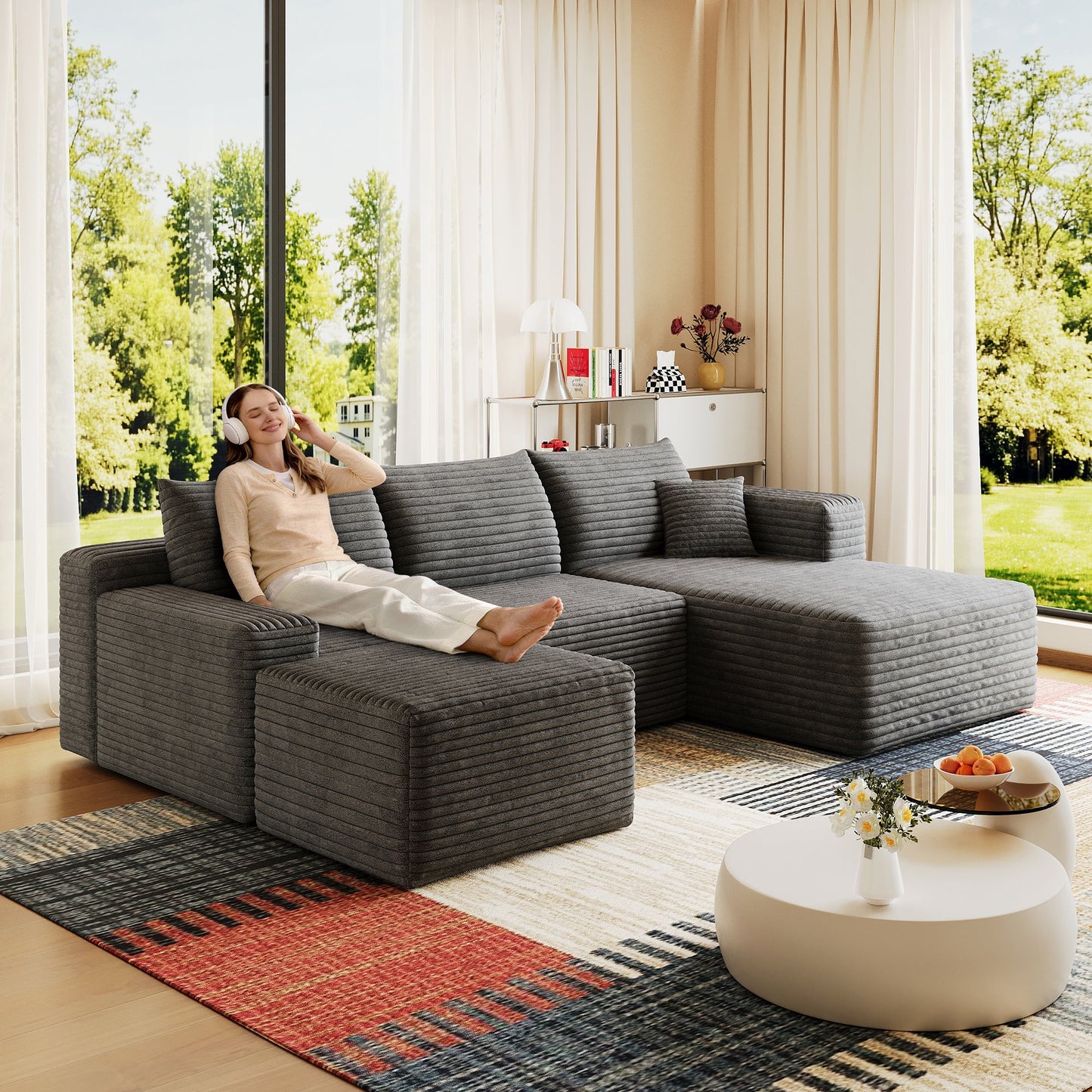 95" Cloud Sectional Sofa with Ottoman