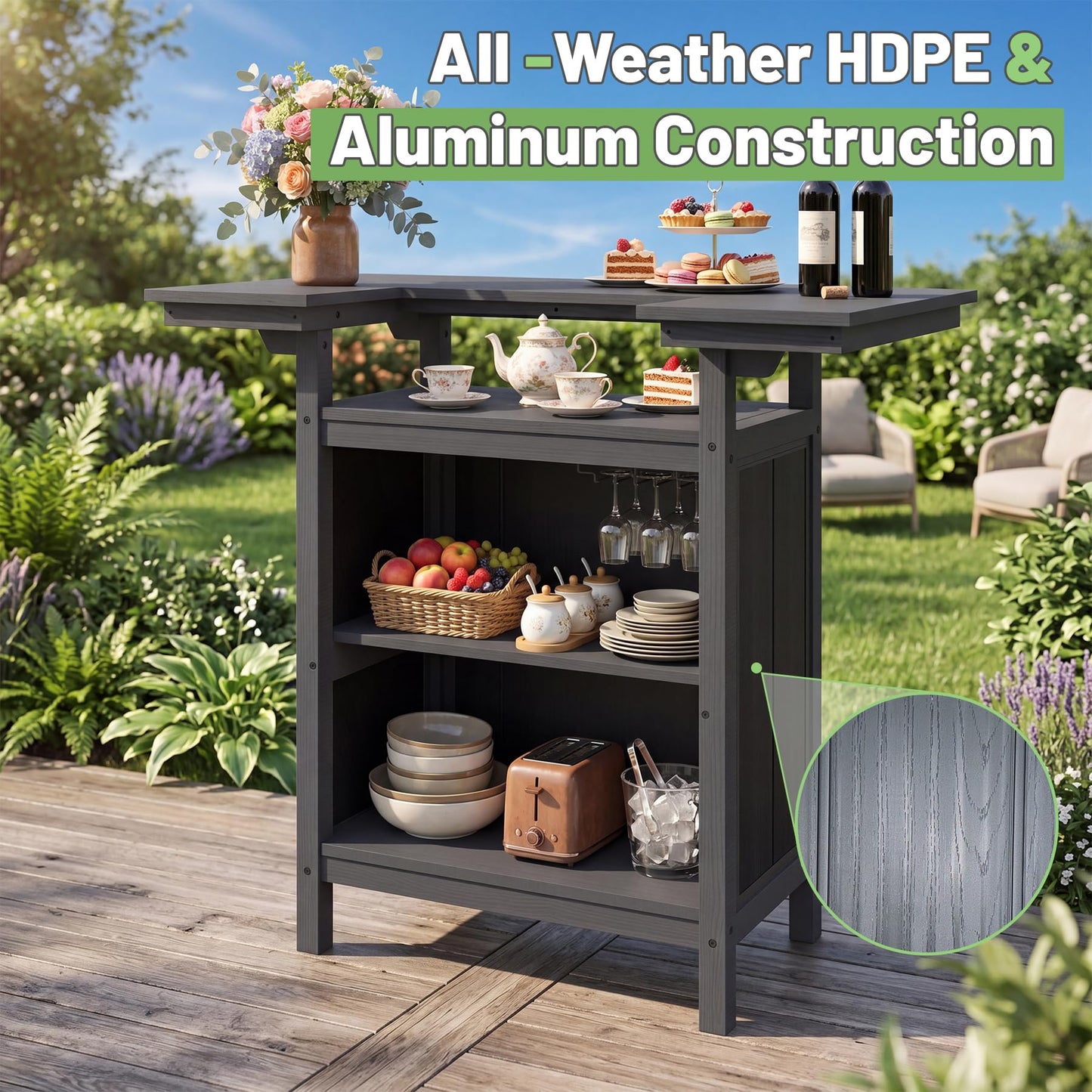 Outdoor Bar Patio Kitchen Island with HDPE & Aluminum Frame