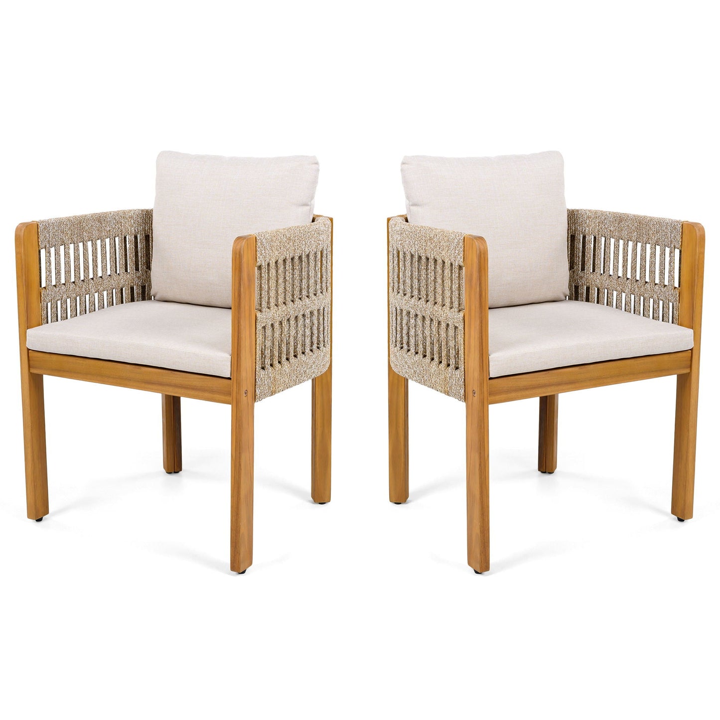 Outdoor Dining Chairs With Mix Rope Handles (Set of 2)