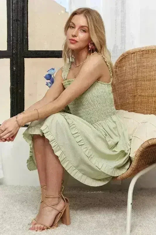 Smocked Ruffled Wide Strap Mini Dress – Sweet & Stylish