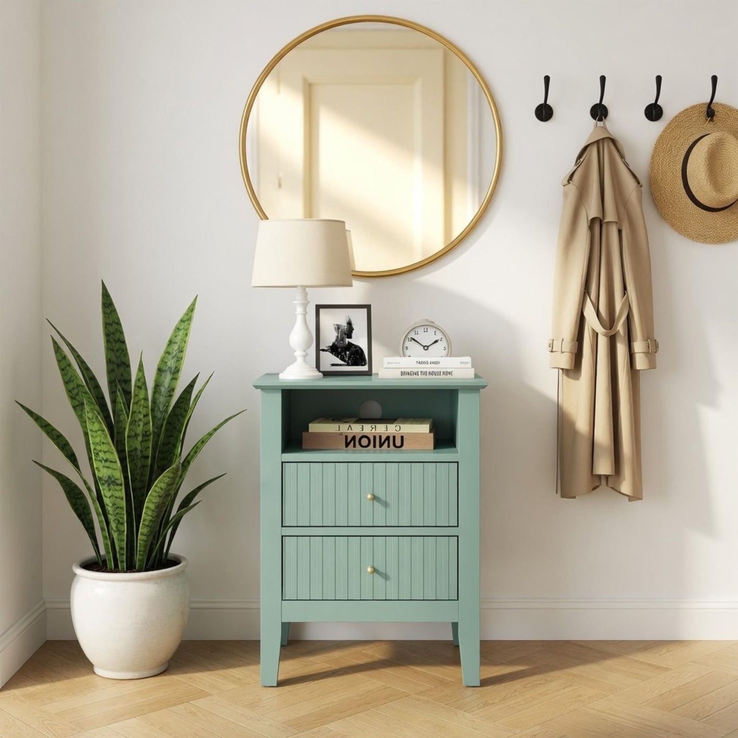 Fluted Nightstand With 2 Drawers