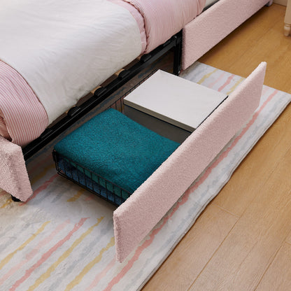 Queen Size Kids Upholstered Bed with Rabbit Ear Headboard & Storage