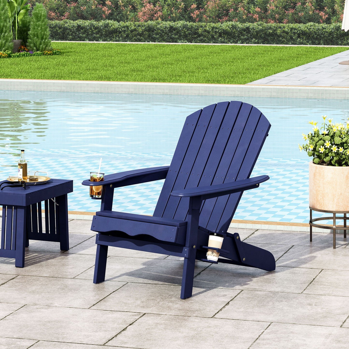 Zenithia Outdoor Foldable Adirondack Chair with 2 Cup Holders