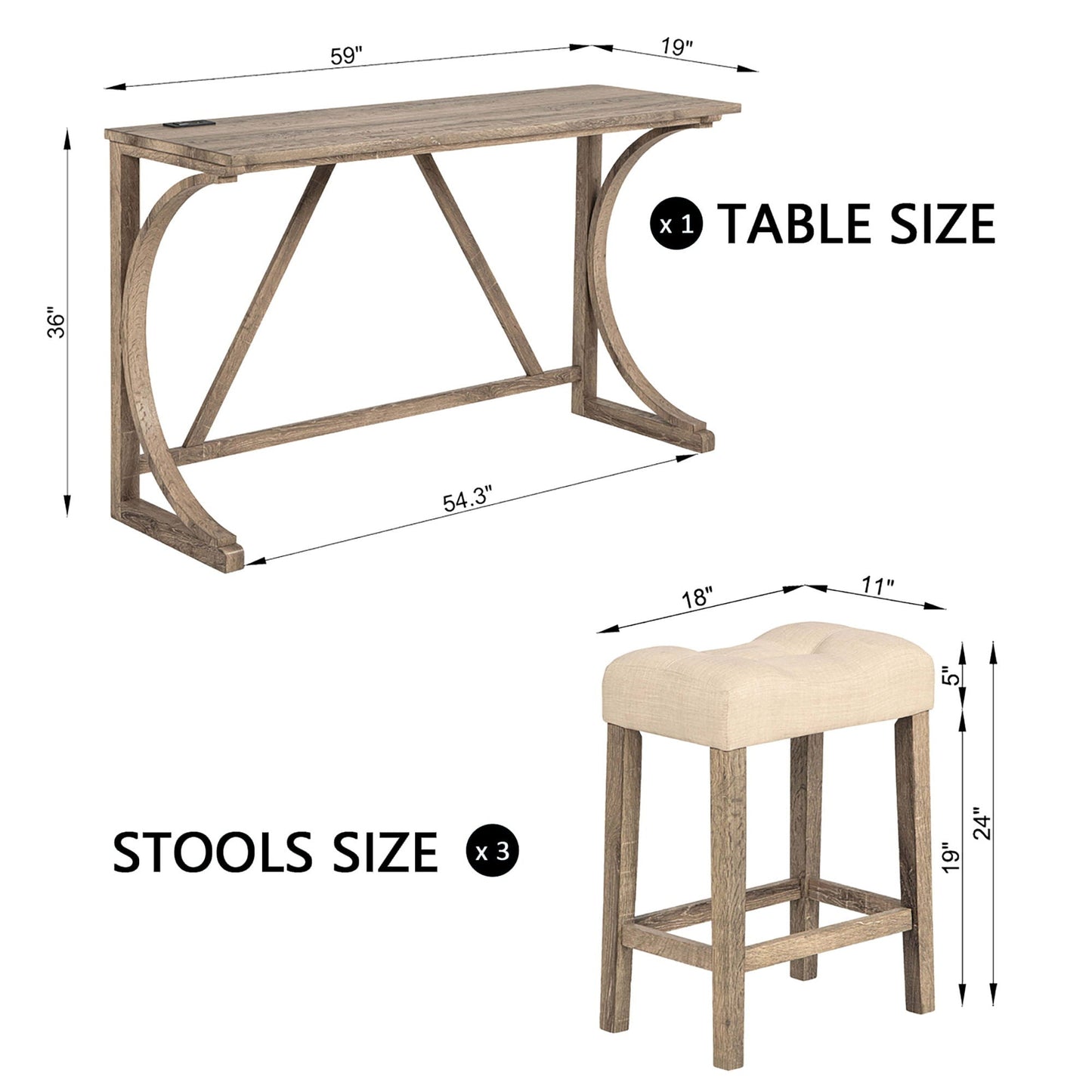 Bar Table Set With 3 Padded Stools