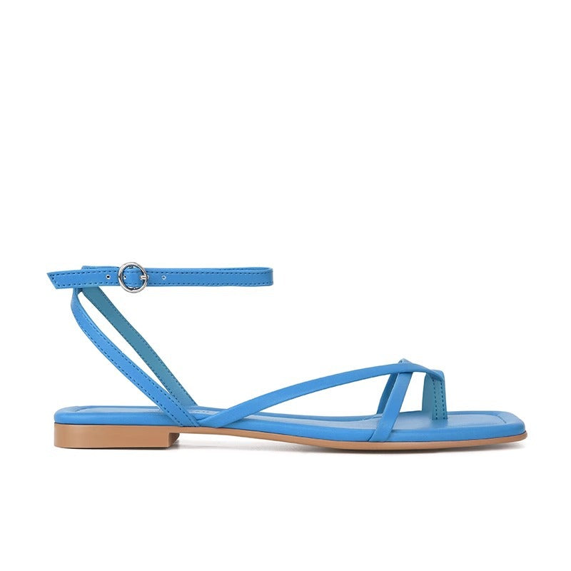 Square-toe Cross-strap Thong-style Flat Sandals