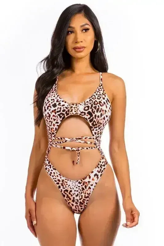 One Piece Buckle String Wrapped Bathing Suit