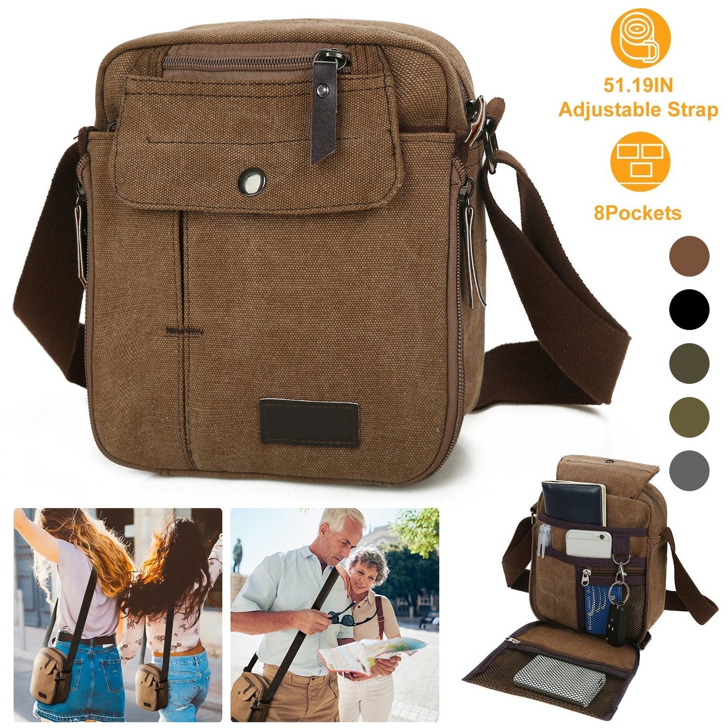Unisex Crossbody Bags Canvas Phone Tablet PC Shoulder Bag Credit Card Key Messenger Purse