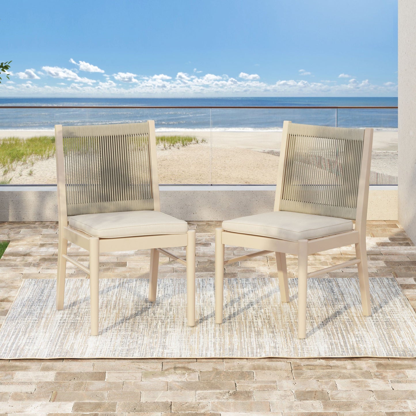 Cordoba Dining Chair Set of 2 - Comfortable Armless Beige Chairs