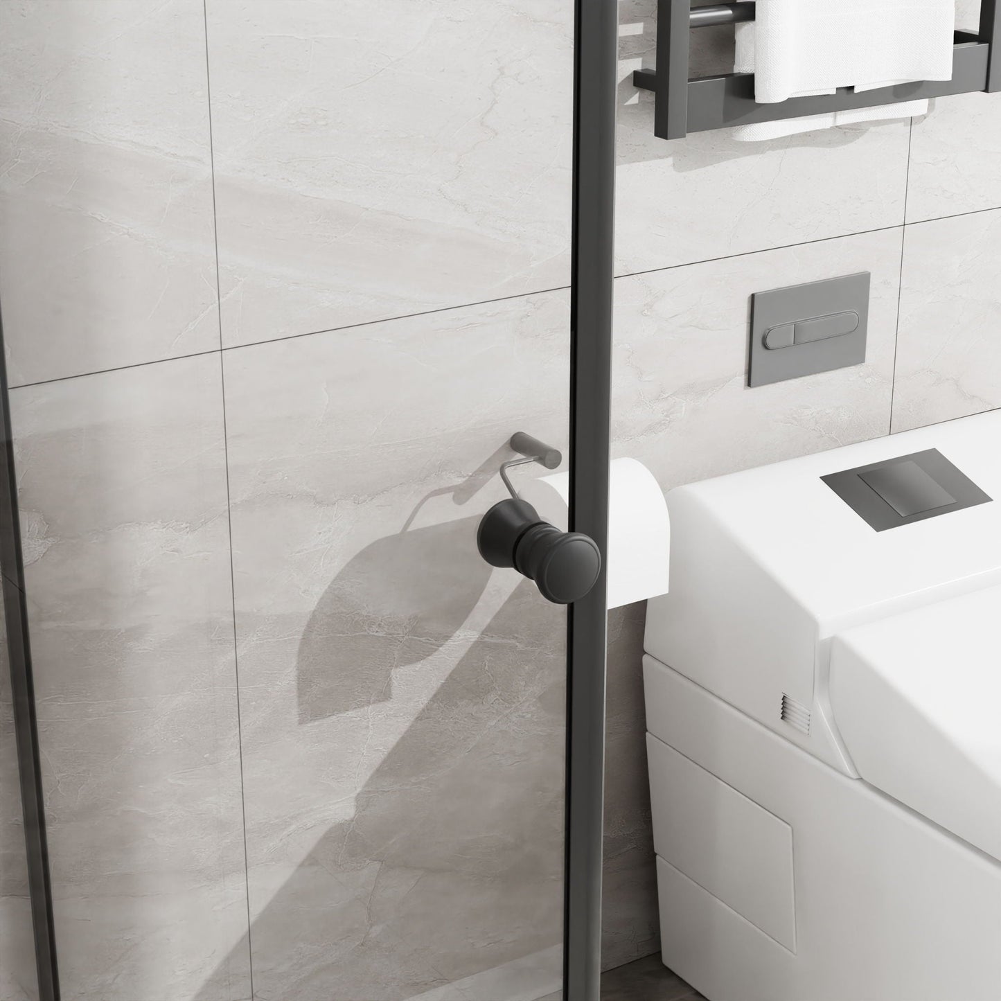 Corner Shower Enclosure, Frameless Pivot Door - Matte Black