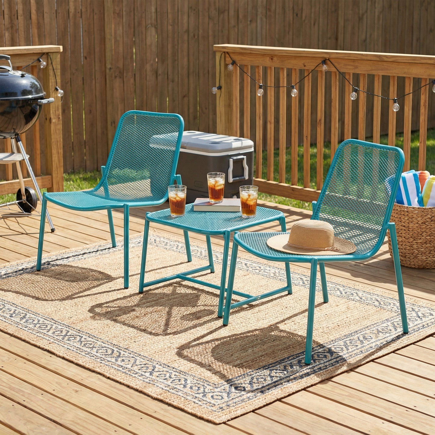 Kincaid Outdoor 3-Piece Conversation Set with Iron Frame - Teal