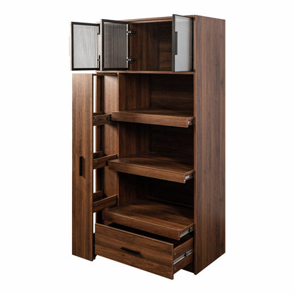 70.87" Tall Kitchen Pantry Cabinet with Multi-Tier Pull-Out Shelf