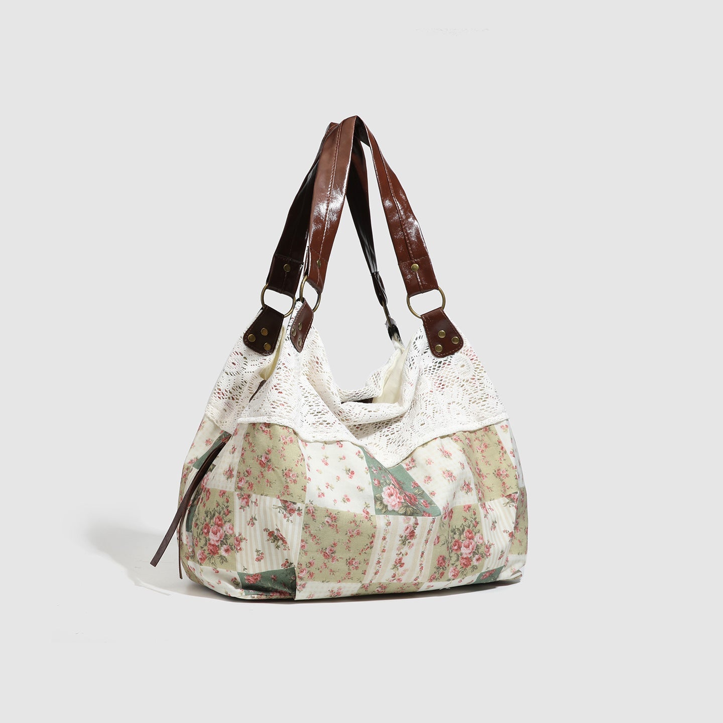 Womens Cotton Floral Patchwork Hollow-Out Shoulder Bag