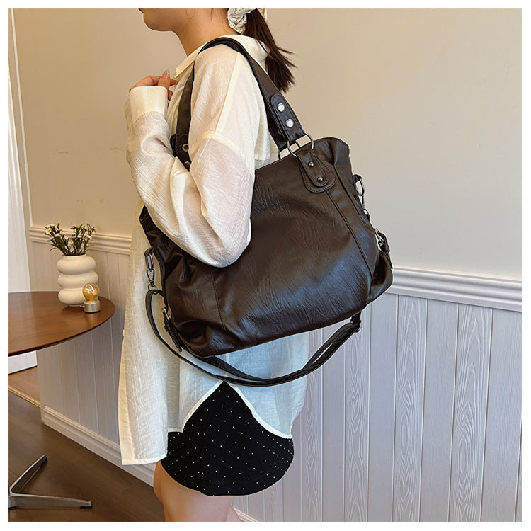 Cross-border Foreign Trade Tote Bag 2025 New Retro Handbag, Korean Version Large Capacity, Fashionable And Simple Single-shoulder Crossbody Bag