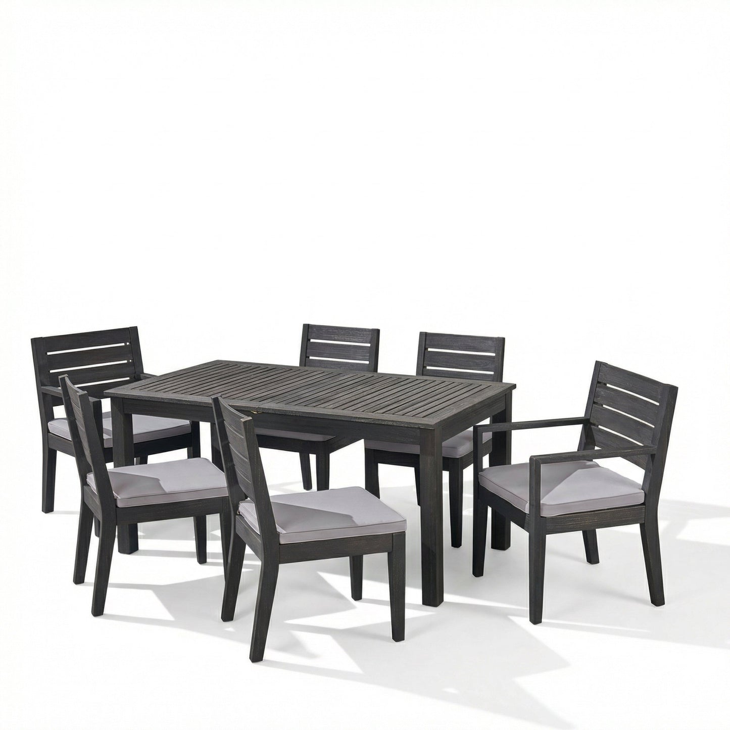 Outdoor Acacia Wood 7 Piece Expandable Dining Set, Sandblasted