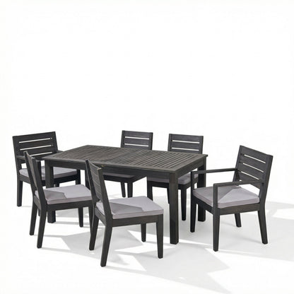 Outdoor Acacia Wood 7 Piece Expandable Dining Set, Sandblasted