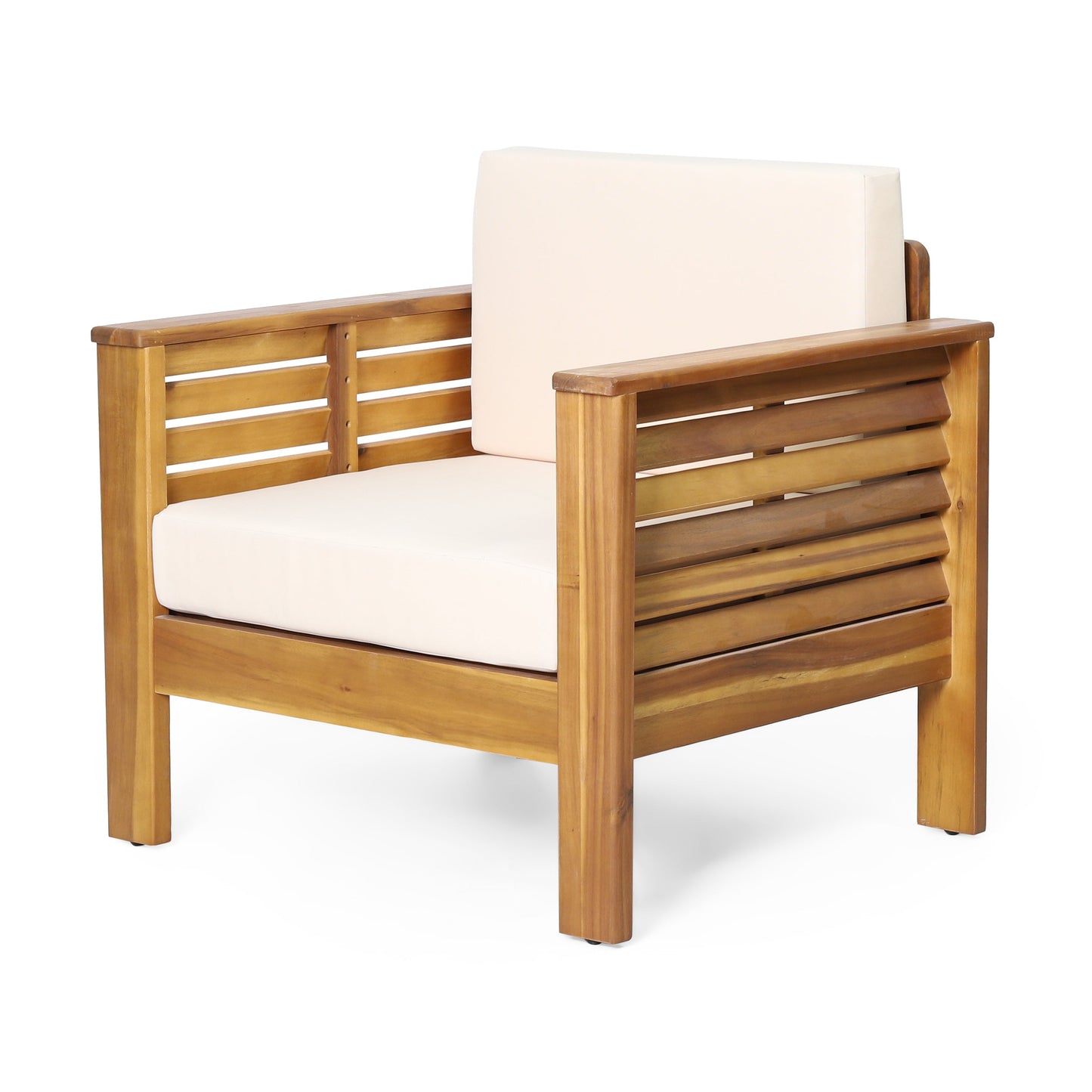 Set of 2 Outdoor Acacia Wood Club Chairs with Cushions