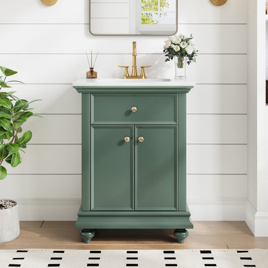 24" Modern Bathroom Vanity with Tip-Out Drawer & Soft-Close Hinges