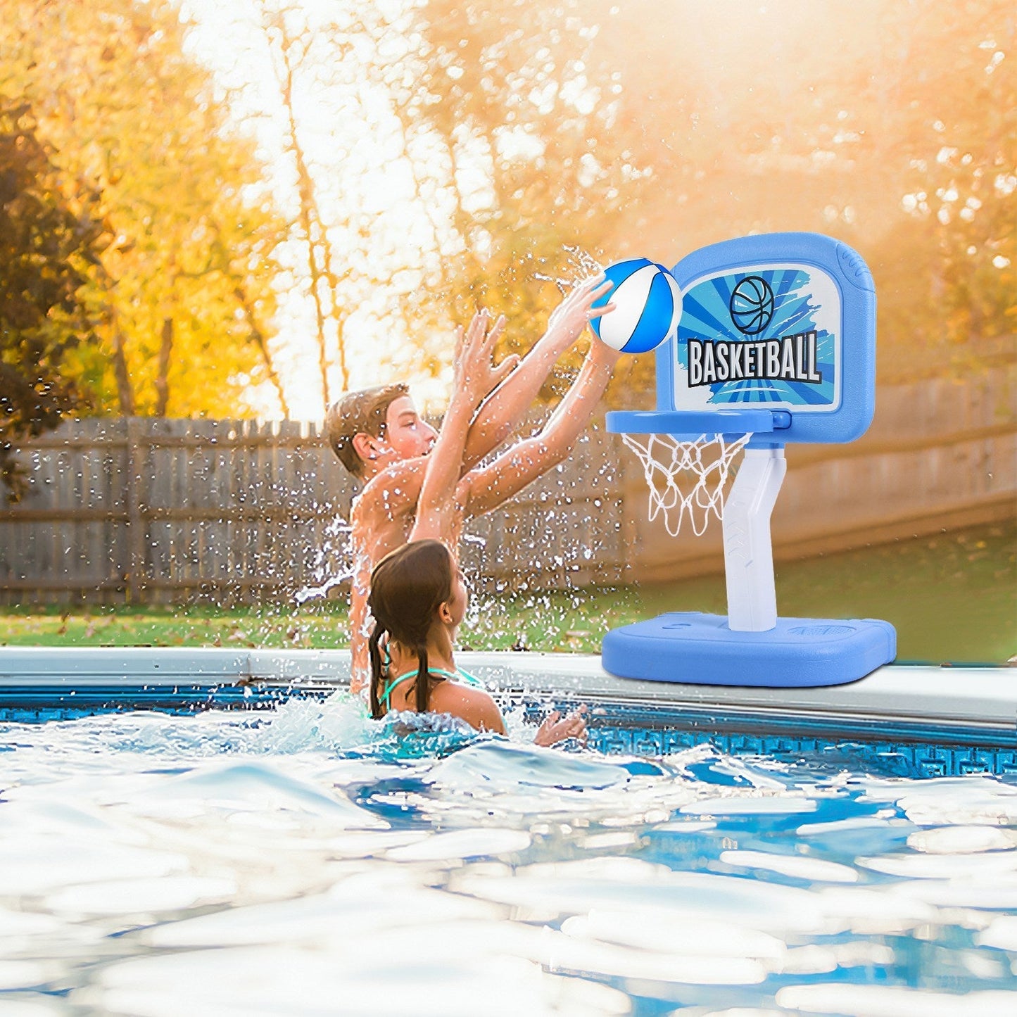 2 In 1 Poolside Basketball Game Set Pool Basketball Goal Indoor Outdoor Kids Basketball Court Water Basketball Toy with 2 Balls Gift for Boys Girls Ag