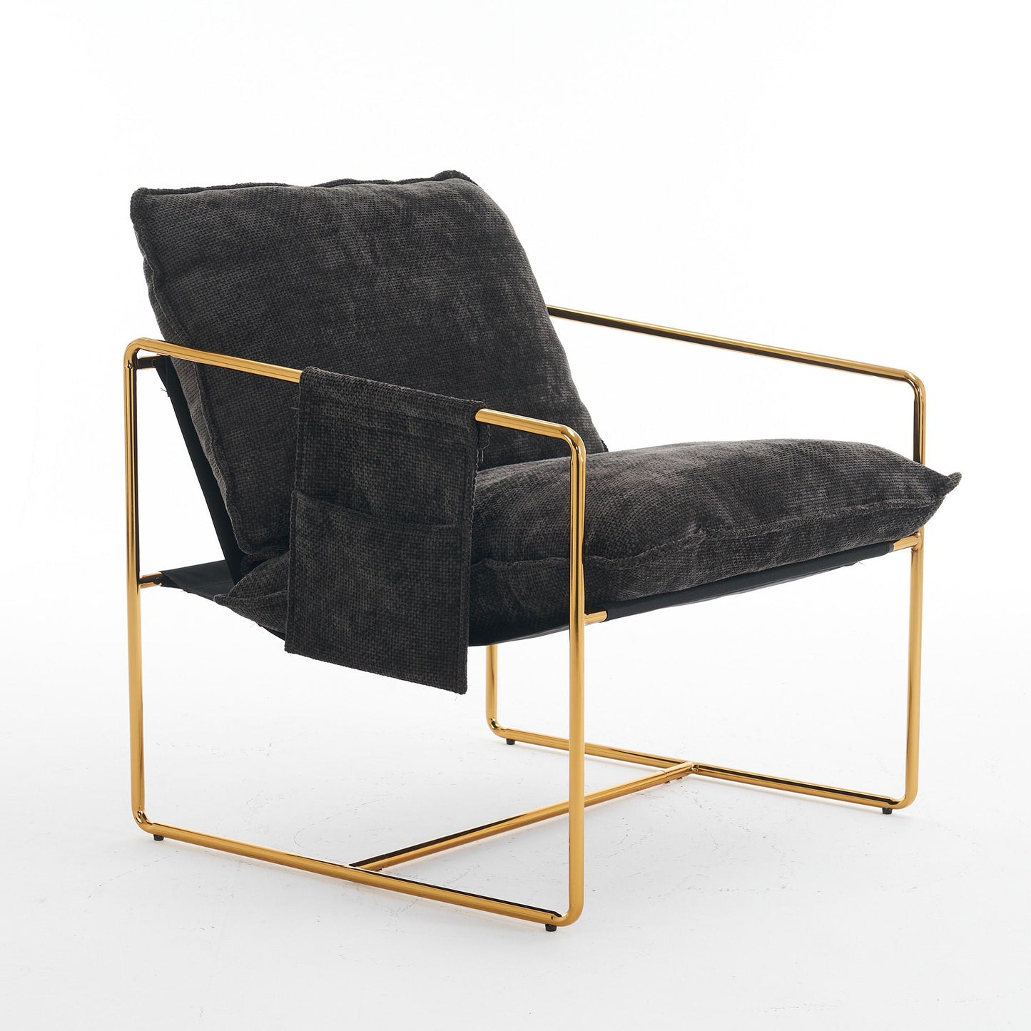 Upholstered Hanging Armchair With Arm Pocketsmetal Frame (Set of 2), Plated Craftsmanship, Crushed Foam Cushions And Skin-Friendly Woven Fabric For Living Room And Bedroom