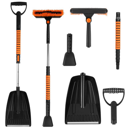 5 in 1 Detachable Snow Remover Kits Extendable Ice Scraper Snow Shovel 180¡ Adjustable Snow Brush Head for Car Windshield Roof