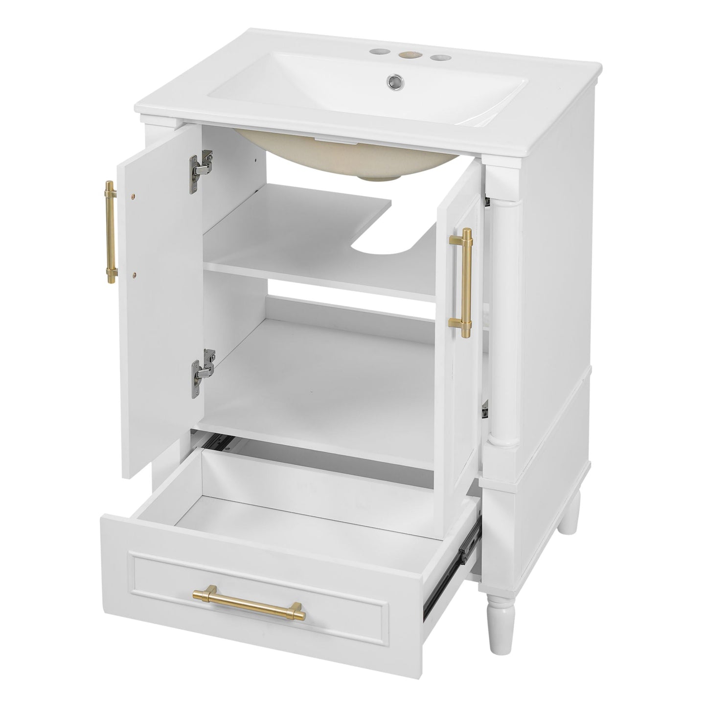 Bathroom Vanity With Ornate French Cylinder Legs, Soft Close Drawer