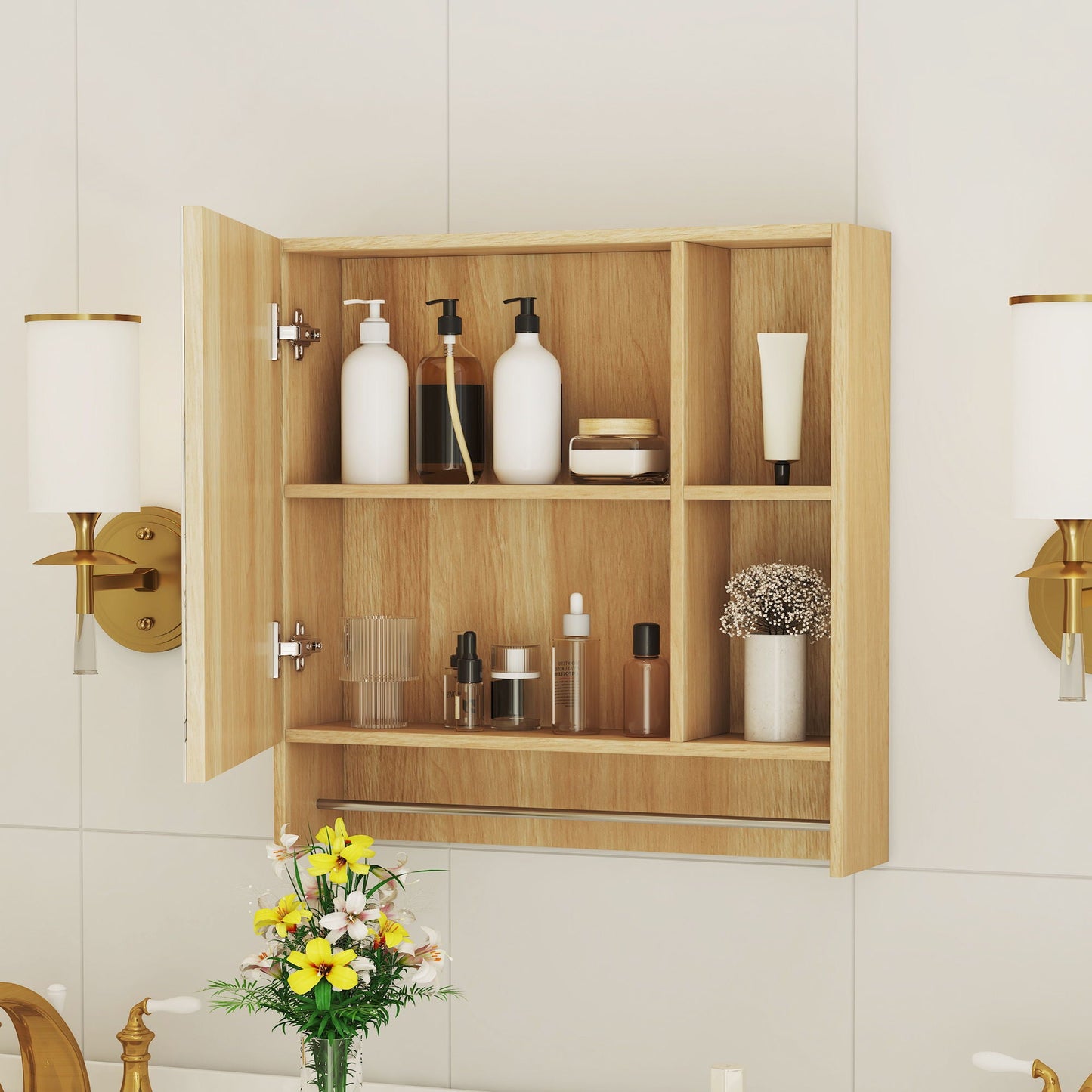 Bathroom Mirror Medicine Cabinet Wall Mounted With Shelves