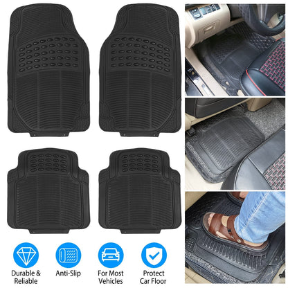 4Pcs Automotive Floor Mats Front and Rear PVC Rubber Floor Mats Heavy Duty Drive Vehicle Car Mats with Trimmable Design Fit Most Cars SUVs Trucks
