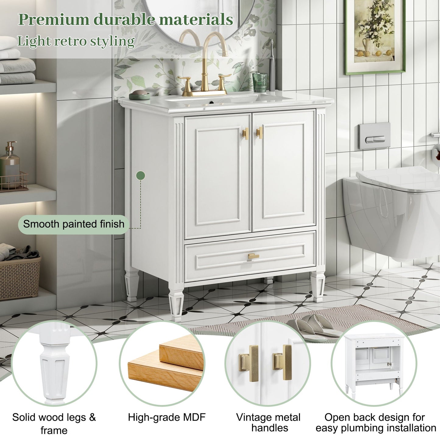 Freestanding Vanity With 1 Drawer & 2 Soft Close Doors With Door Mounted Storage