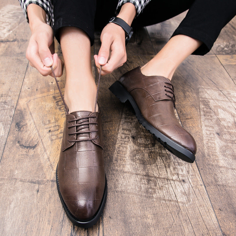 Mens Leather Korean-style Trendy Lace-up Casual Footwear British Business Formal And Leisure Shoes