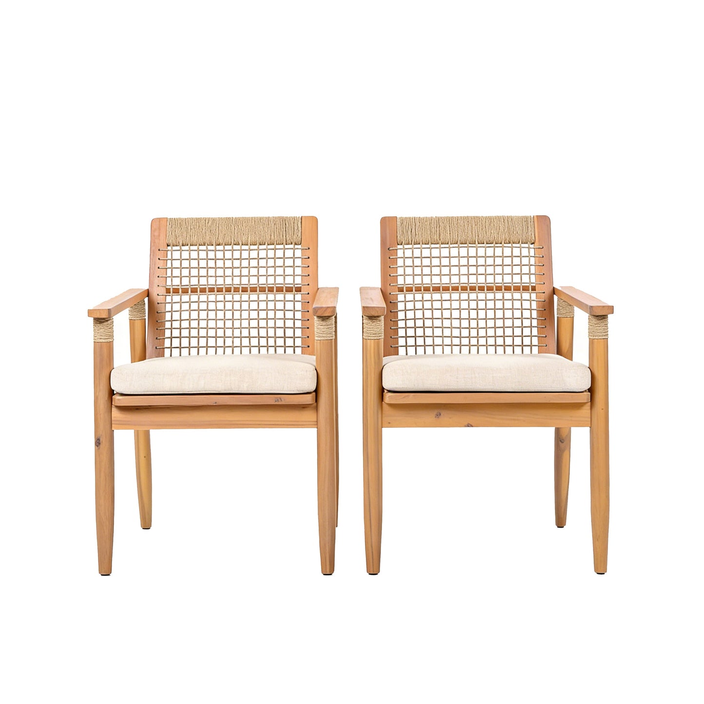 Outdoor Dining Chairs Set of 2 with Acacia Wood and Rope Design