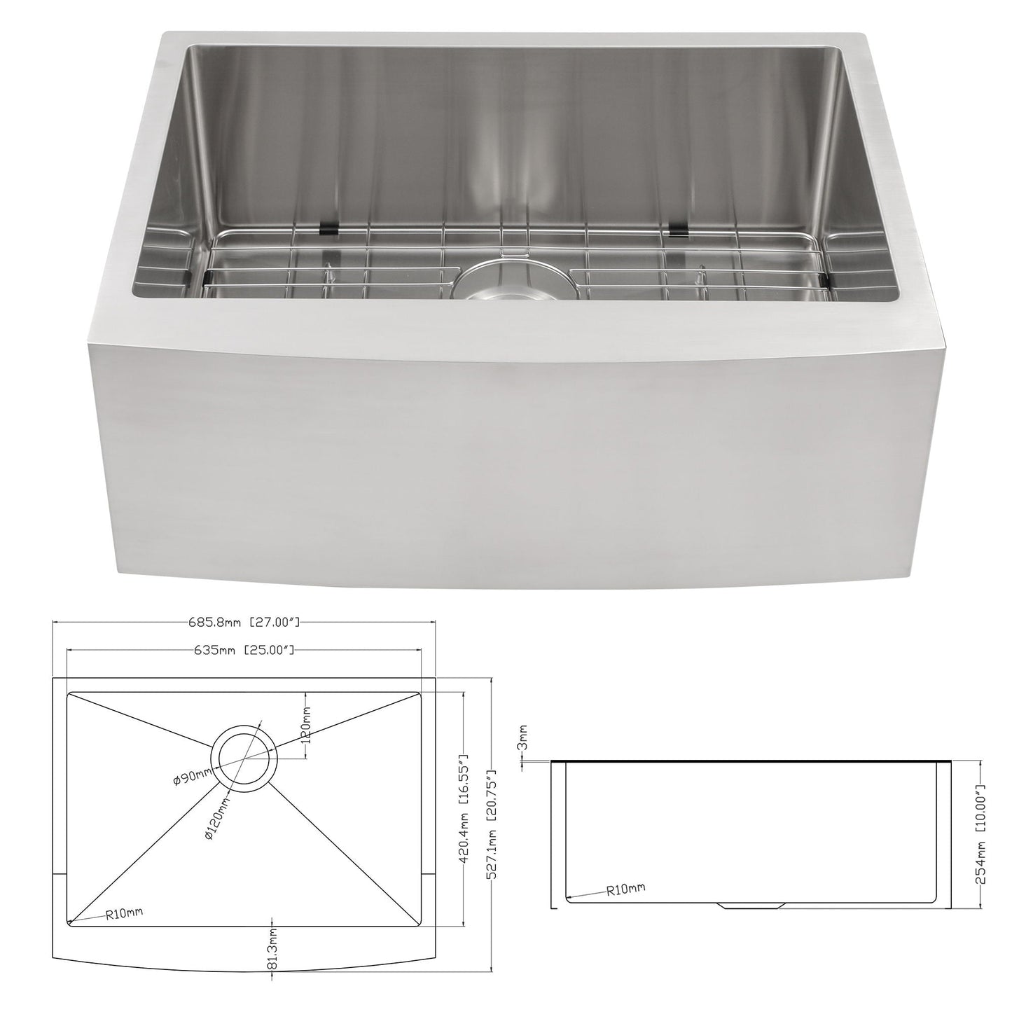 Farmhouse Kitchen Sink Stainless Steel Apron Front