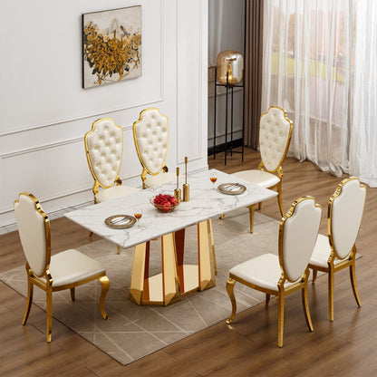 70'' Faux Marble Dining Table for 6 People