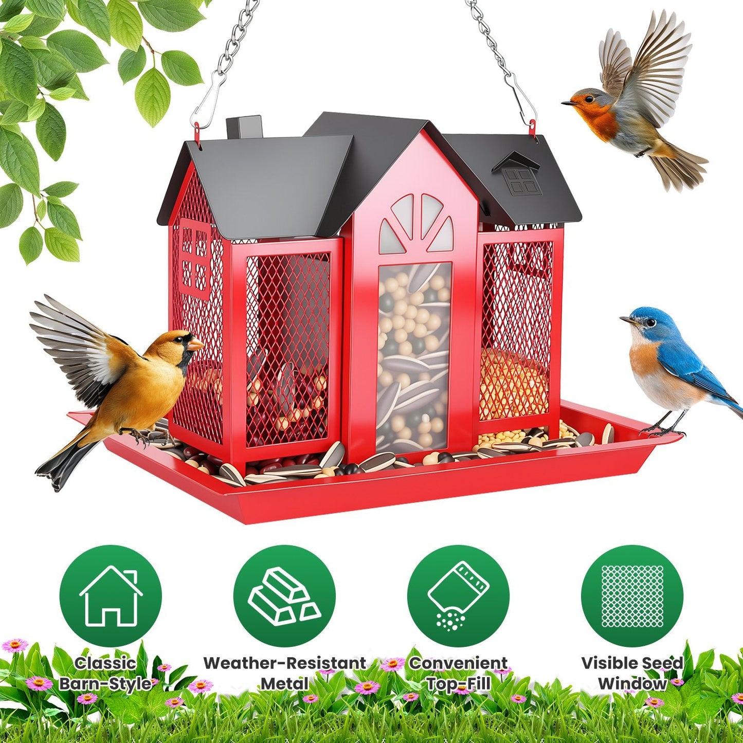 Barn Bird Feeder with Lift Top Lid and Viewing Window