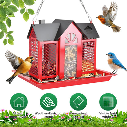 Barn Bird Feeder with Lift Top Lid and Viewing Window