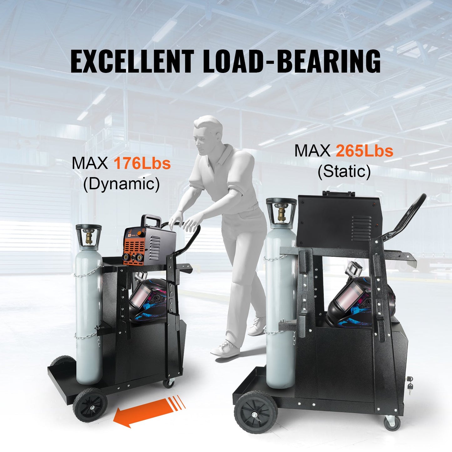 Welding Cart, 2-Tier Heavy Duty Welder Cart with Lockable Cabinet