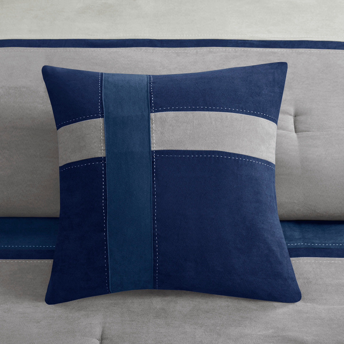 7 Piece Faux Suede Comforter Set Blue King
