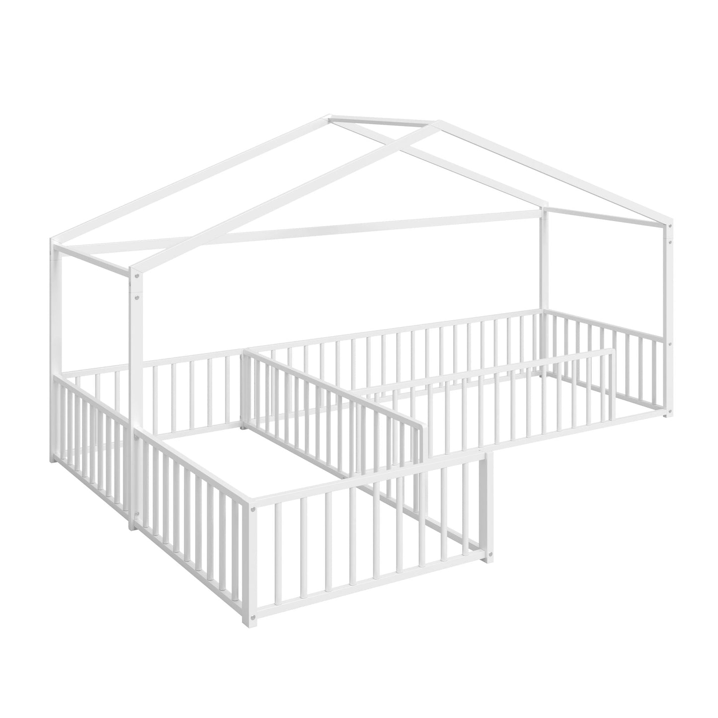 L-Shaped Montessori Bed For 2 Kids With Partitioned Fence