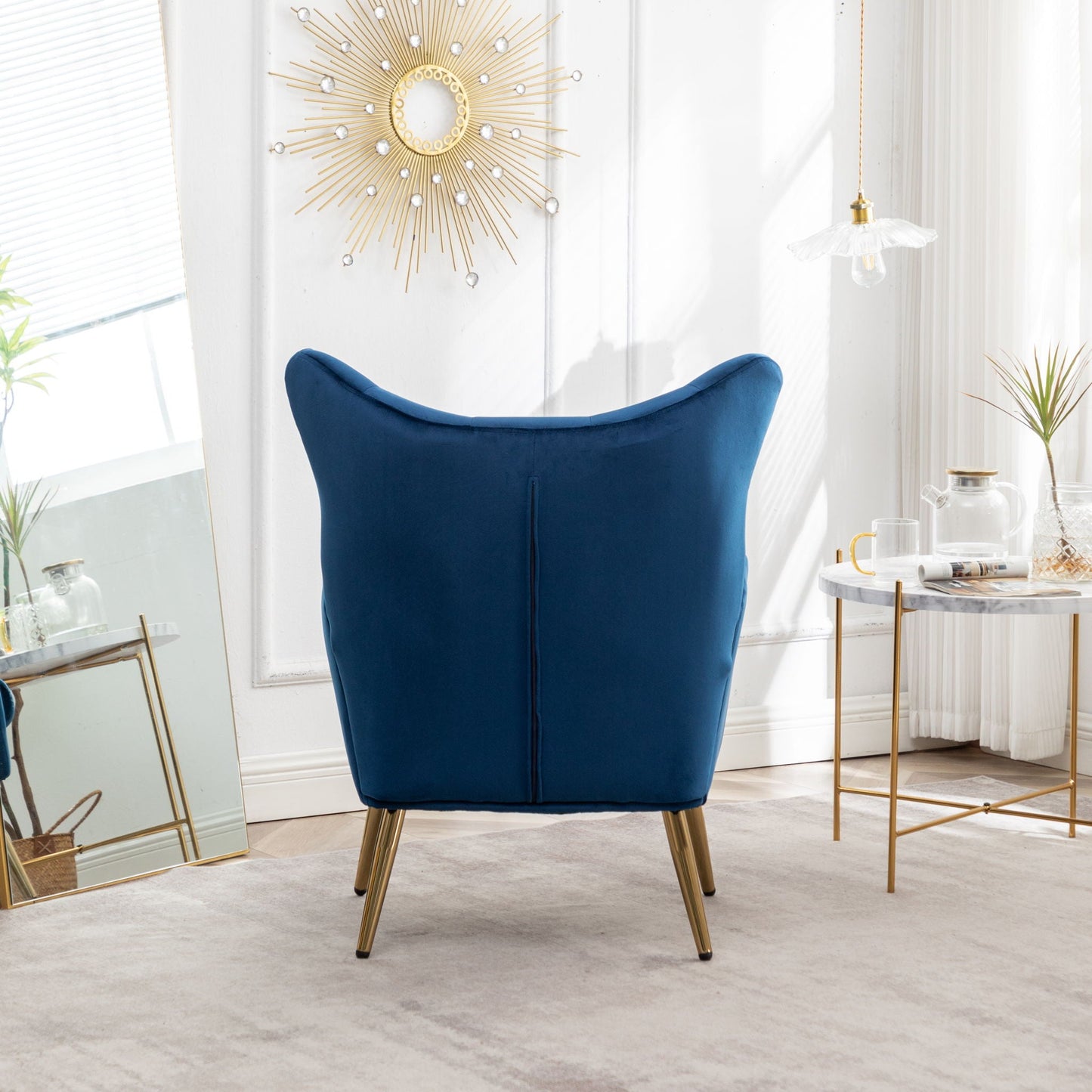 Sovarol - Velvet Button-Tufted Wing Back Accent Chair - Blue