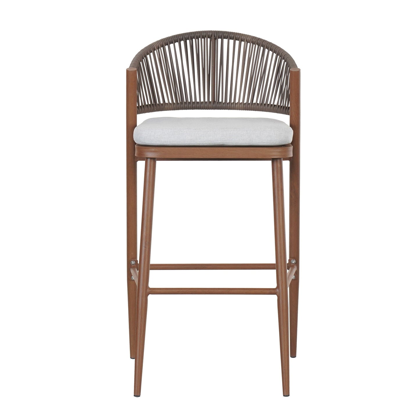 Outdoor Bar Height Metal Frame Counter Stools with Scallop-Shaped Backrest & Water-Resistant Cushions