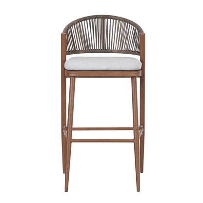 Outdoor Bar Height Metal Frame Counter Stools with Scallop-Shaped Backrest & Water-Resistant Cushions