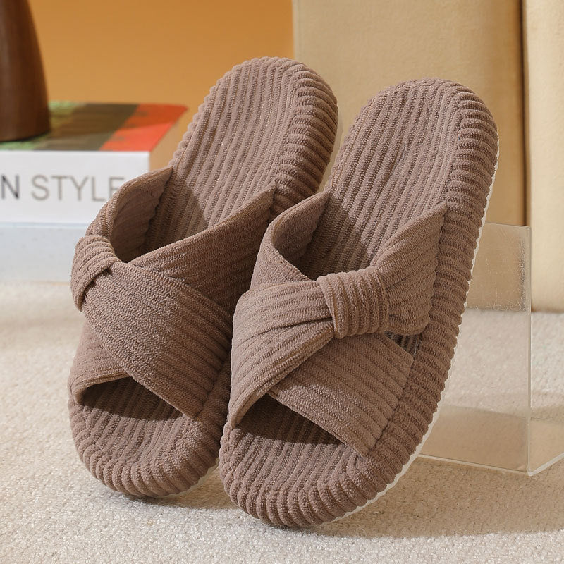 Womens Cross-pattern Corduroy Cotton Slippers
