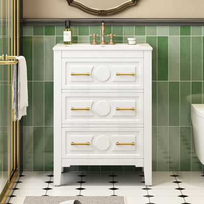 Bathroom Vanity With Sink, Free Standing 3 Drawer Storage Cabinet