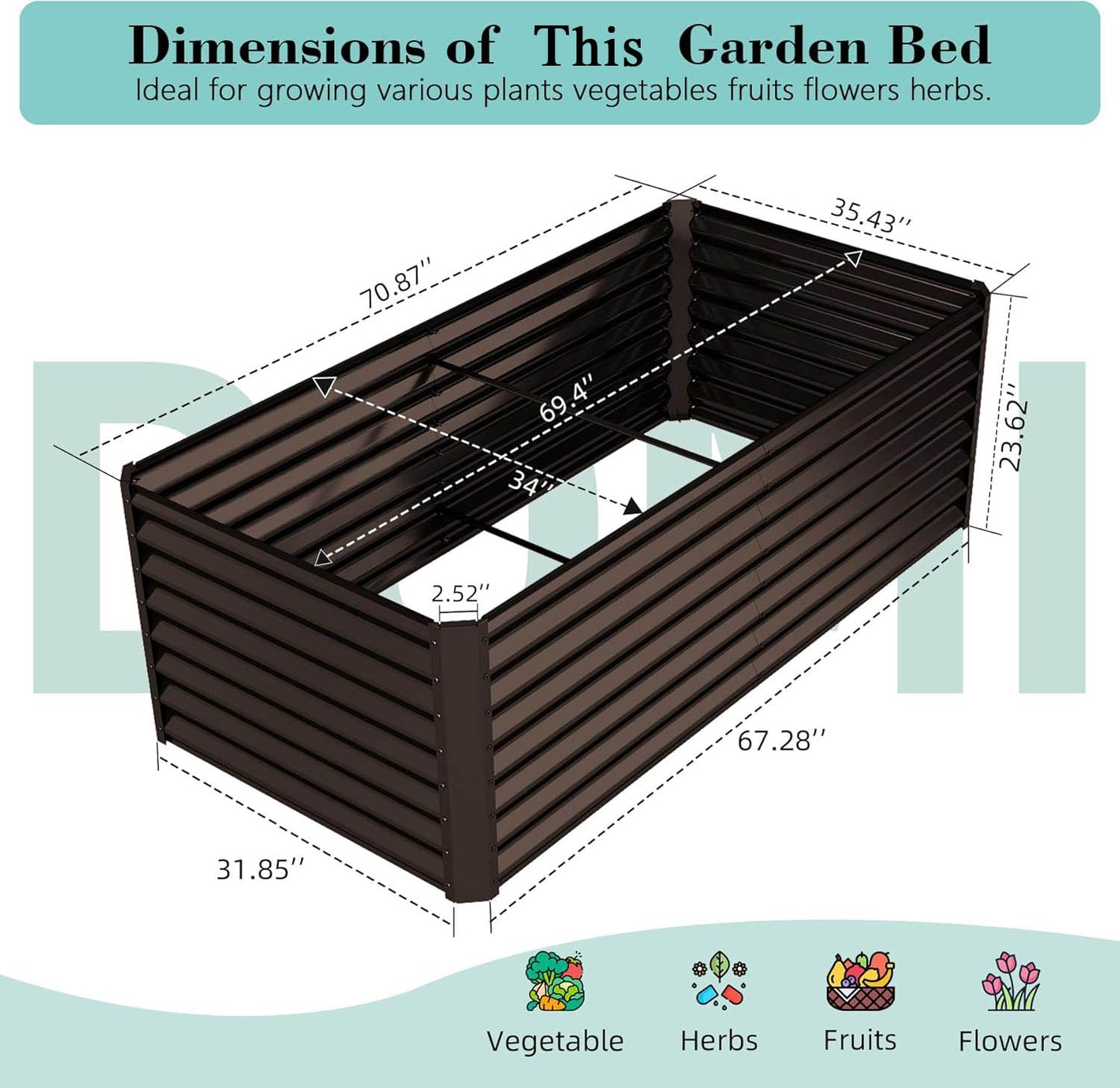 6x3x2 ft Galvanized Raised Garden Bed
