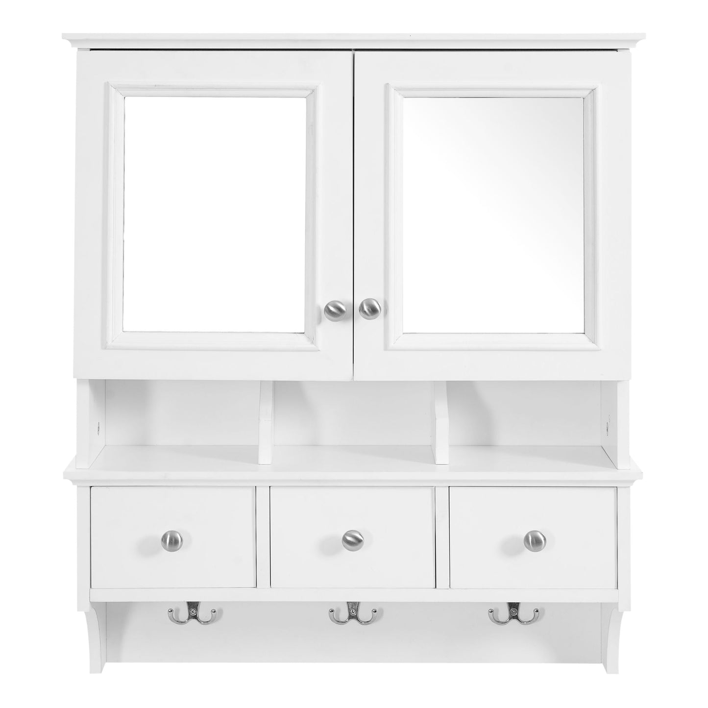 Modern Bathroom Mirror Cabinet With Drawers, Organizer Hooks, And High-Definition Mirrors