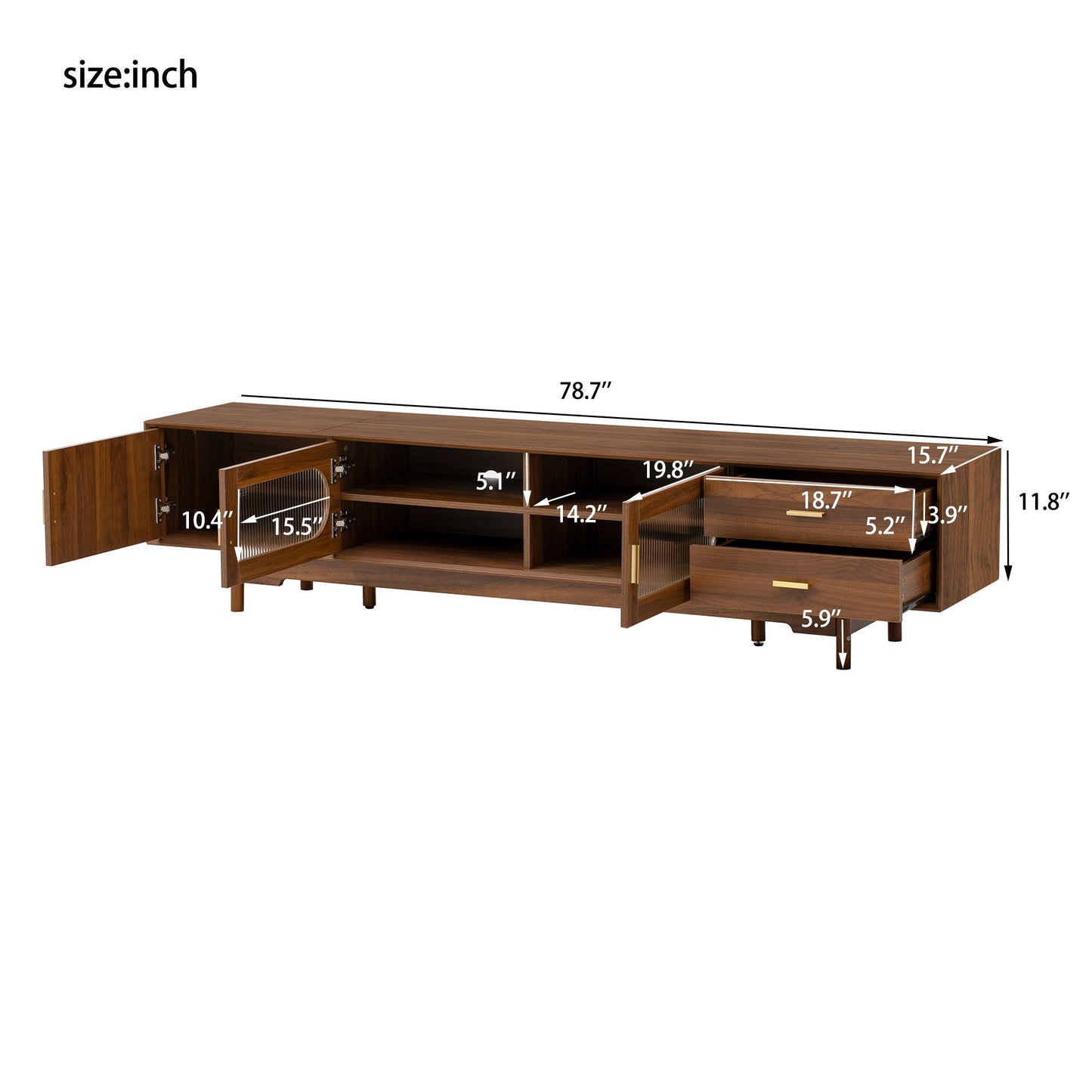 Modern TV Stand With Fluted Glass Doors & 2 Drawers